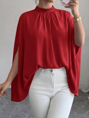 Elegant Red Women's Draped Top
